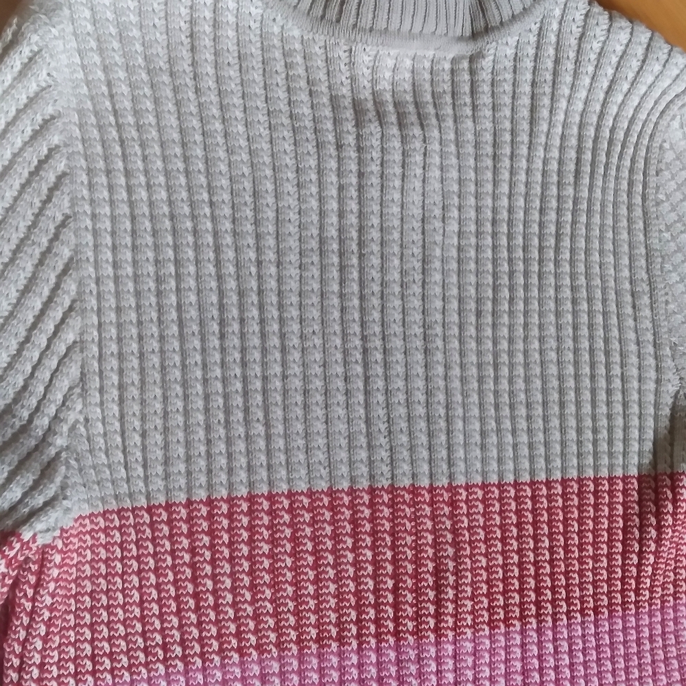 St. John Santana Knit Women's Sweater Large Pink Red Chevzon Print Ribbed Zip-Up - Picture 5 of 12